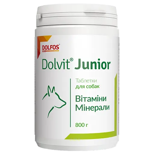 Вітамінно-мінеральна добавка Dolfos Dolvit Junior для фізіологічно-нормального росту цуценят 510 таблеток 800 г