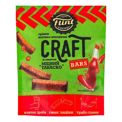 Грінки житньо-пшеничні Flint Craft Bars Міцний табаско 80 г - фото 1