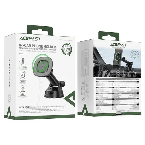 Автотримач для телефона ACEFAST D47 magnetic wireless charging car holder for dashboard Black - фото 2