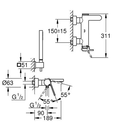 Змішувач для вани Grohe Plus 33547003, Хром - фото 2