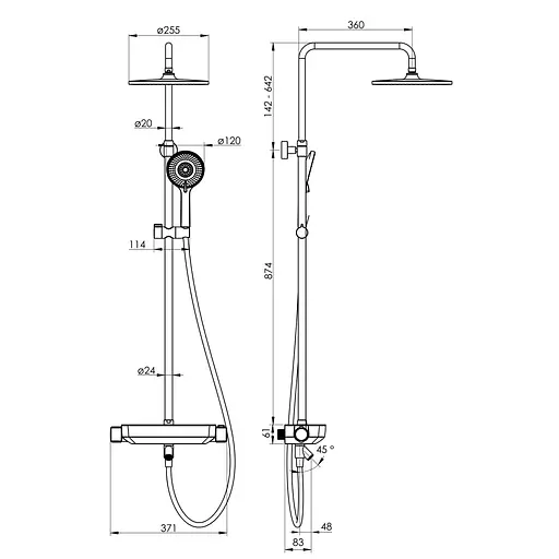 Душевая система с термостатом Imprese Centrum LX с изливом и полкой верхний душ d250 мм хром T-10260LX, Хром - фото 2
