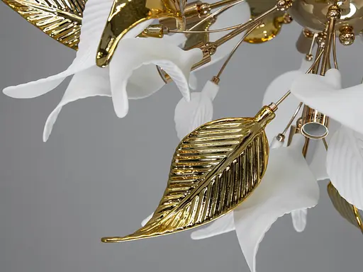 Изысканная подвесная люстра с керамическими элементами, 12 ламп, золото. - фото 3