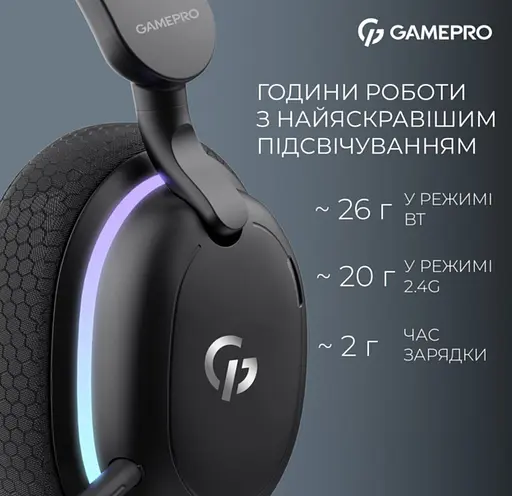 Ігрові бездротові навушники GamePro HSW-250 7.1 Bragi Asgard RGB Tri-Mod Black - фото 12