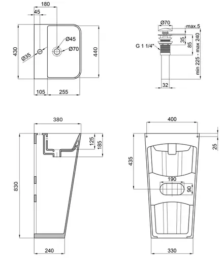 Комплект Qtap Tern: Раковина напольная моноблок 440х380х830 мм White + Донный клапан PU02O (QT1711G302WN47320) - фото 7