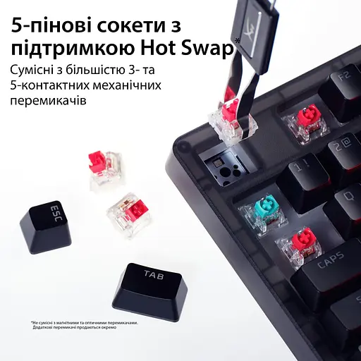 Клавіатура HyperX Alloy Origins 2 1800 103key Red USB-A Hot-Swap EN/UA RGB Black (B4QS4AA) - фото 13
