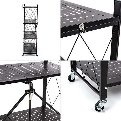 Стелаж Wall Sticker SW-00002098 мобільний чотириярусний універсальний розкладний з нержавіючої сталі 126х72х34 см чорний - фото 4