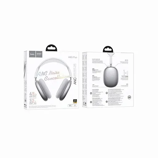 Bluetooth гарнитура Hoco W65 с шумопоглощением, микрофоном, AUX и беспроводным соединением, серебро - фото 3