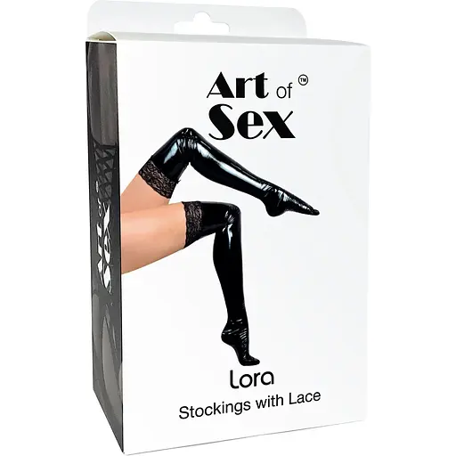 Сексуальні вінілові панчохи Art of Sex - Lora з мереживом, розмір S, колір червоний - фото 3