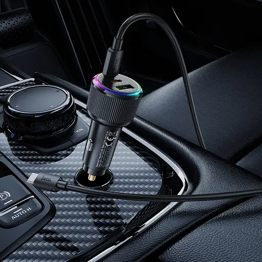 Автомобільний зарядний пристрій Hoco NZ17 USB/2 Type-C PD 75W чорний + кабель Type-C to Type-C - фото 2