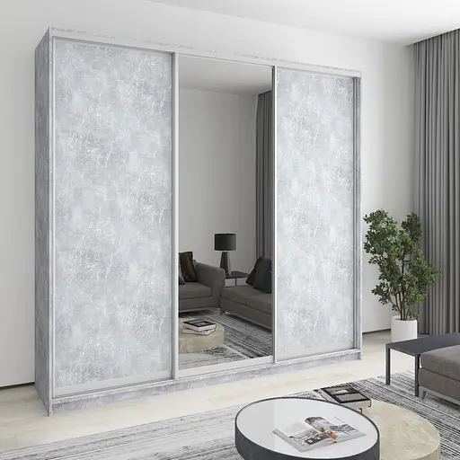 Шкаф-купе трехдверный MebelStar Уни AL 2ДСП/Зеркало 250x45x240 см Бетон (MBS-1963)