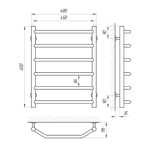 Полотенцесушитель Laris Виктория П6 450x600 71207047, Хром - фото 2