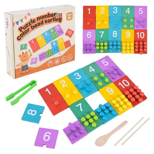 Детская деревянная игрушка "Цифры" Bambi C9412 пазлы цифры, бусины - фото 1