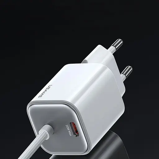 МЗП Usams US-CC261 GaN JC Ser. 20W (2USB-C) + кабель Type-C to Type-C White - фото 2