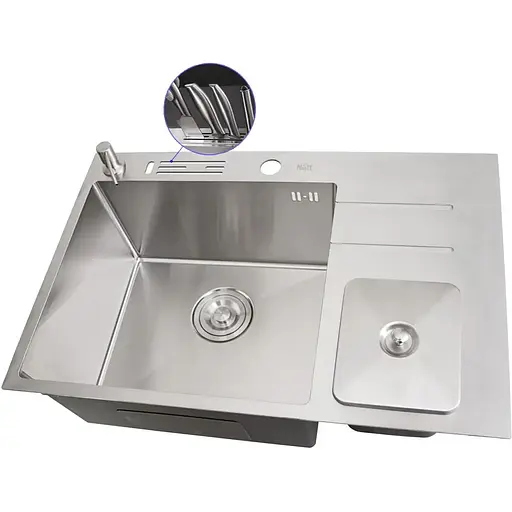 Кухонная мойка Nett NSM-7047 из нержавеющей стали со встроенной помойкой - фото 2