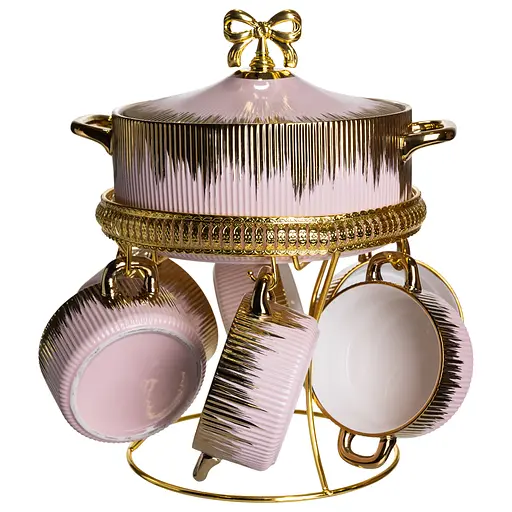 Суповой набор Yiwu из фарфора на металлической подставке розовой FM-A23-5 - фото 2