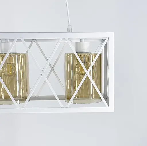 Люстра в металевому білому каркасі на 3 плафони Line.F Колір плафона Янтарний - фото 5