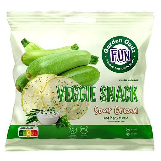 Чипси Garden Gadz Veggie Snack сушені кабачки зі смаком сметани та зелені 25 г. - фото 1