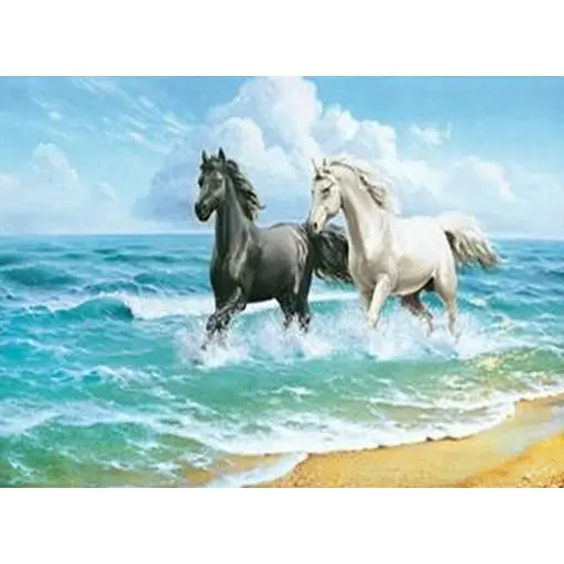 Алмазна мозаїка 40*50 см зі стразами на підрамнику Аллюр Коні на березі моря - фото 1