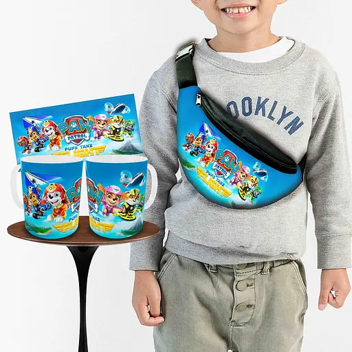 Набір: дитяча сумка-бананка+кружка Щенячий патруль 32х15см, бананка для хлопчика через плече на подарунок (01011)