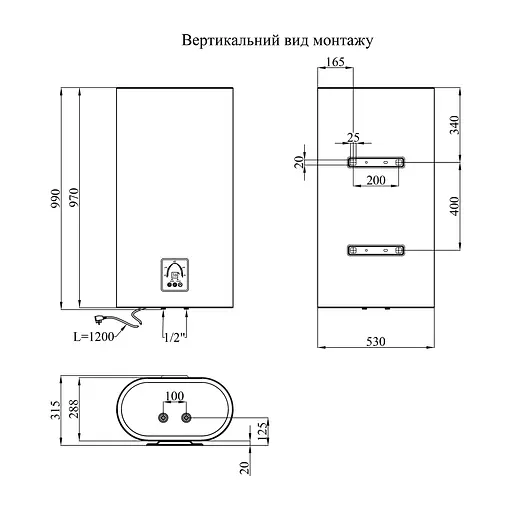 Водонагреватель Kroner Flacher K80F2-D 80 л, 2 кВт, сухой ТЭН, вертикальный, прямоугольный, белый (CV031151) - фото 7