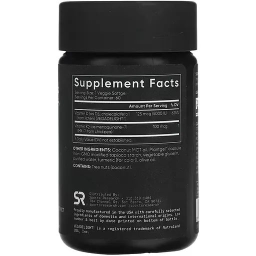 Витамины Sport Research D3 5000 МЕ + K2 100 мкг 60 мягких капсул - фото 2