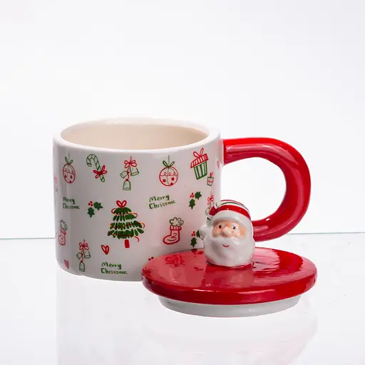 Новогодняя фарфоровая чашка с крышкой Merry Christmas для чая и кофе 350 мл Yiwu CR-1-20 - фото 5