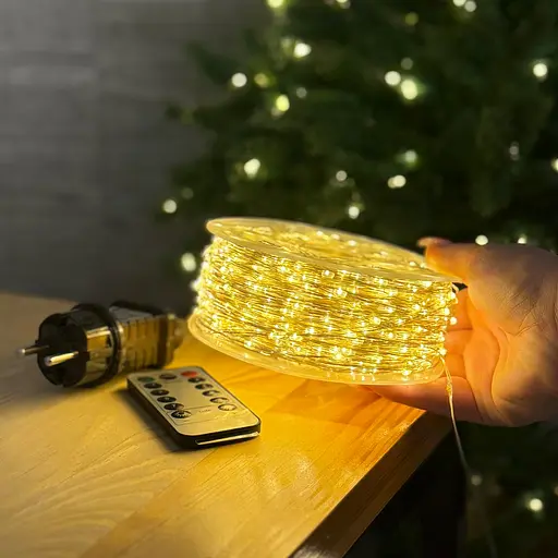 Світлодіодна гірлянда Роса 300 метрів тепле біле світло білий провід 3000 LED 8 режимів з пультом - фото 3