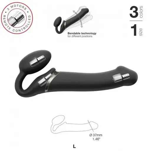 Безремневий страпон Strap-On-Me Vibrating Black L регульований з вібрацією та з пультом ДК діаметр 3.7 см - фото 4