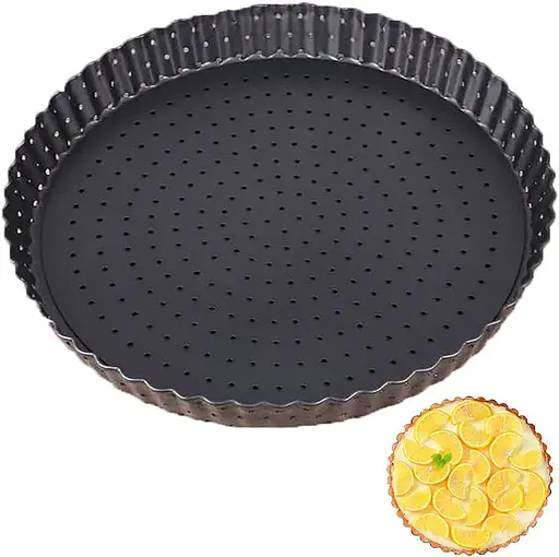 Перфорированная форма для выпечки тартов и кишей с антипригарным покрытием и съемным дном Ø30см Черный 88135 - фото 6