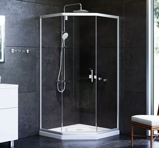 Душевая кабина Am. Pm Gem 5-corner Pivot 90x90 см без поддона хром матовый W90UG-405-090MT, прозрачная, хром матовый - фото 2