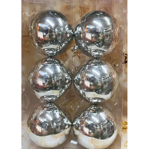 Набір ялинкових іграшок пластикових круглих 6 шт 12 см Срібний - фото 1