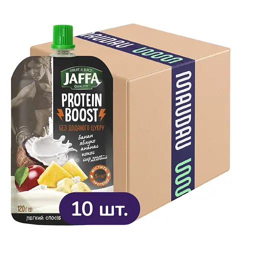 Упаковка смузи Jaffa Protein Boost Фруктовый с кисломолочным сыром и сывороточным протеином 1.2 кг (120 г х 10 шт.) - фото 1