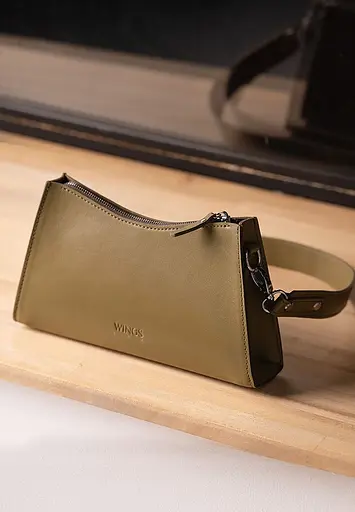 Женская кожаная сумка Sally оливковая - фото 2