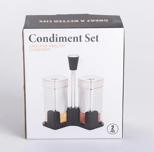 Органайзер набор Condiment Set для специй на подставке с 2 баночки для соли и перца по 120 мл Черный - фото 5