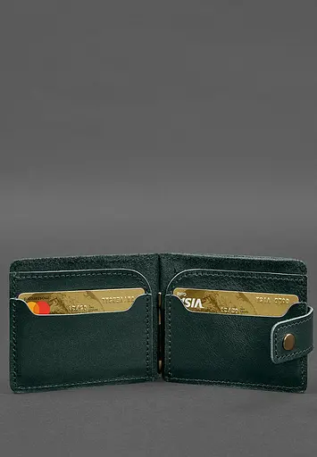 Шкіряне портмоне 13.1 затискач з хлястиком зелений краст - фото 5