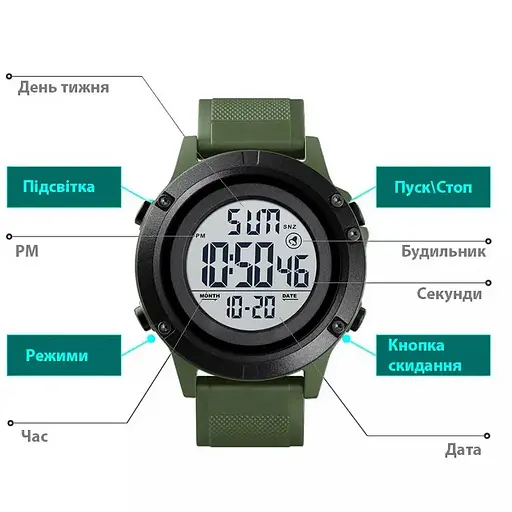 Мужские спортивные часы Skmei 1508 (Зеленый с белым) - фото 5