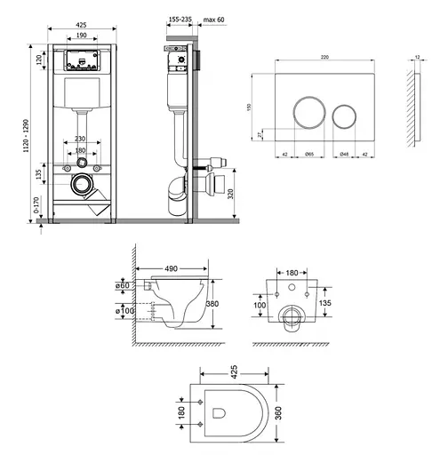 Набір Q-tap Nest 4 в 1 підвісний унітаз Taurus Ultra Quiet 490x360x380 + комплект інсталяції QT2433084EUQMB46184 - фото 2
