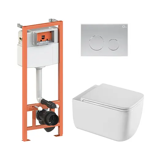 Подвесной унитаз Qtap Gemini Ultra Quiet + инсталляция Qtap Nest 4 в 1 (круглая клавиша Satin), Белый - фото 1
