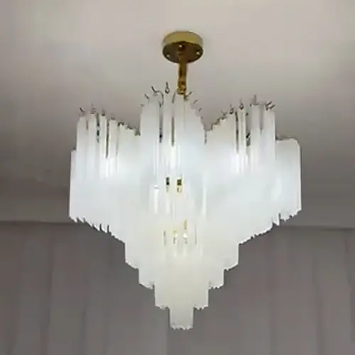 Вишукана латунна люстра із матовими скляними підвісками Ø 80 см | Арт. MJ 280-800 GD+WT | Line F - фото 3