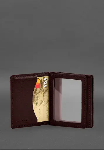 Кожаная обложка для водительского удостоверения, ID и пластиковых карт 2.1 бордовая - фото 6