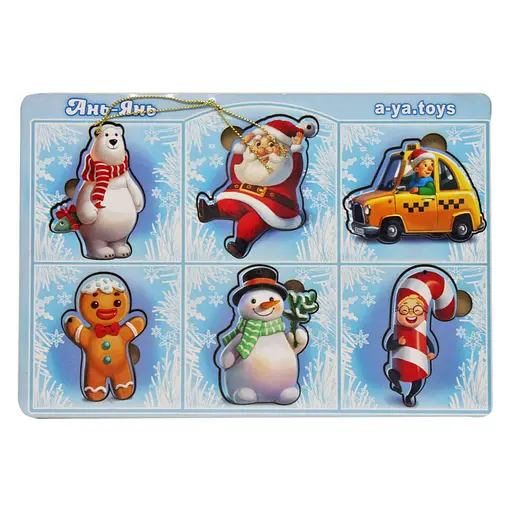 Розвиваючий пазл-вкладиш Новорічний -1 (ПСФ013) PSF013, 6 картинок