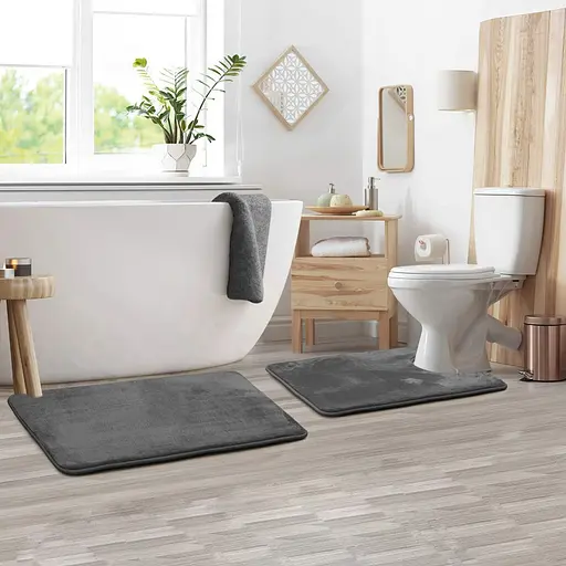 Набор 2 шт. Антискользких Мягких ковриков для ванной Aquarius с эффектом памяти 50х80 см и U-контурный 50х50 см. Графит Гладкий