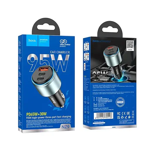 Адаптер автомобильный HOCO Galloper 3-port Car charger NZ9 | 1USB/2Type, 95W/3A, PD/QC| - фото 2