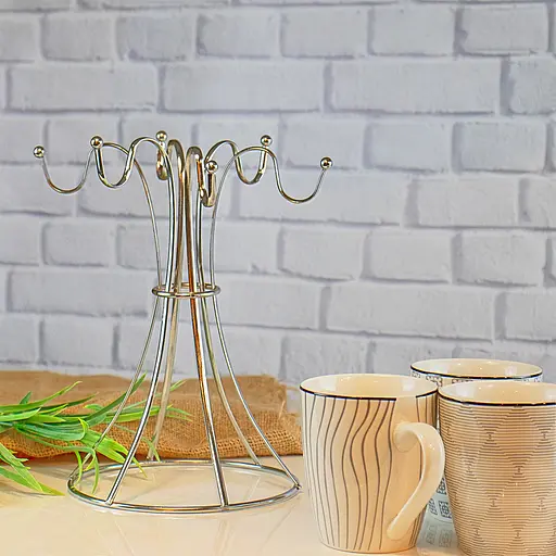Стойка для чашек подставка сушилка для кружек на 6 крючков из нержавеющей стали H 25 cm, Kitchen Master Серебристый 85520 - фото 8