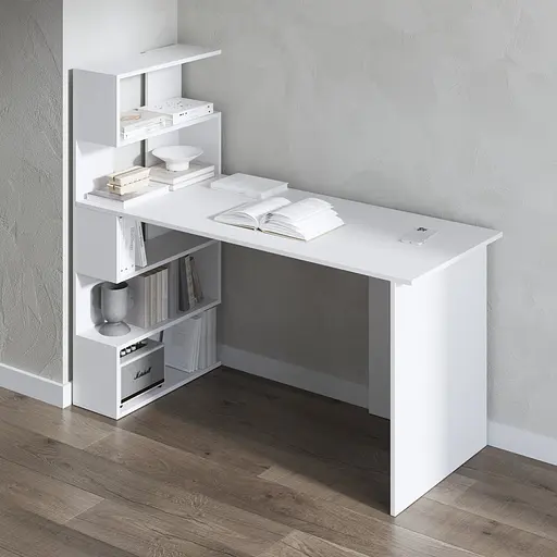 Комп’ютерний стіл Vays M-24, письмовий з полицями ліворуч, ЛДСП, 142×60×123 см - для дому, навчання, офісу