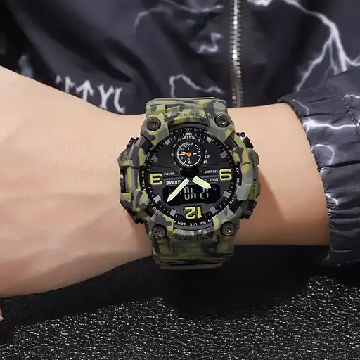 Чоловічий спортивний наручний годинник Skmei 1965 (Зелений камуфляж) - фото 4