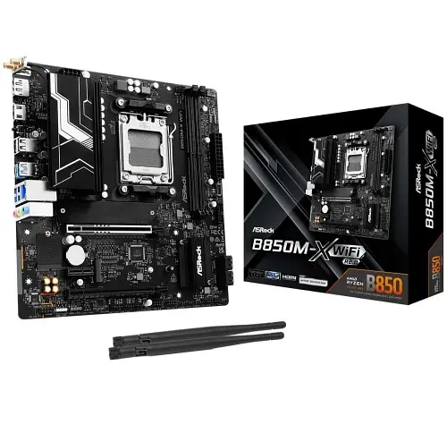 Материнська плата AM5 ASRock B850M-X WiFi R2.0, B850, 2xDDR5, Int.Video (CPU), 4xSATA3, 2xM.2, 1xPCI-E 5.0 x16, 1xPCI-E 4.0 x16, 1xPCI-E 4.0 x1, ALC897, RTL8125BG, WiFi 6E, Bluetooth 5.2, 7xUSB 3.2 / 6xUSB 2.0, HDMI/DP, MicroATX