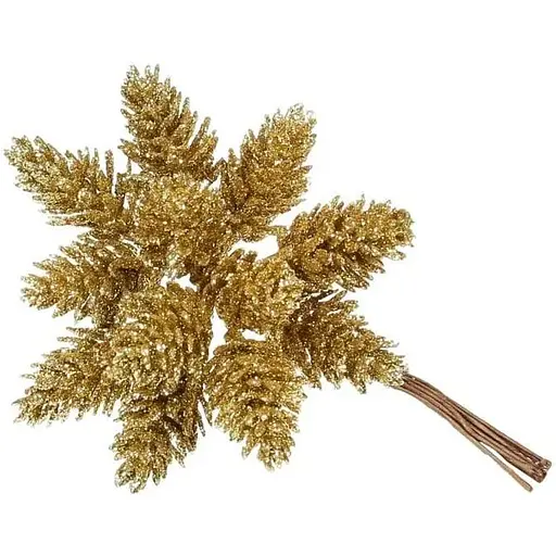 Искусственный пучок из шишек 12 см Флористический пучок для декора с глиттером Золотой - фото 1
