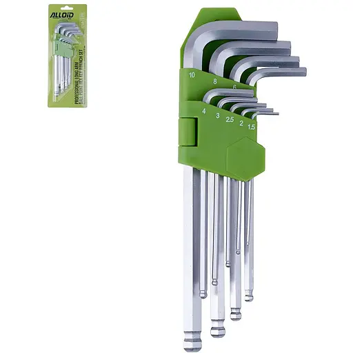 Набор ключей шестигранных Alloid с шаром изогнутых удлиненных 1.5-10 мм 9 предметов (HS-S0918) - фото 3