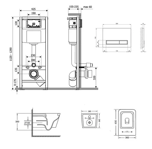Набір Q-tap Nest 4 в 1 підвісний унітаз Crow Ultra Quiet 490x360x290 + комплект інсталяції QT05335171W45133 - фото 2
